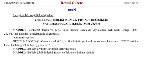 TOGG'un yerli sayılabilmesi için yerli malı mevzuatı değiştirildi